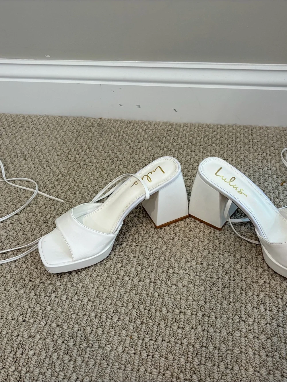 Lulu's White Lace-Up Square Toe Block Heel Sandals